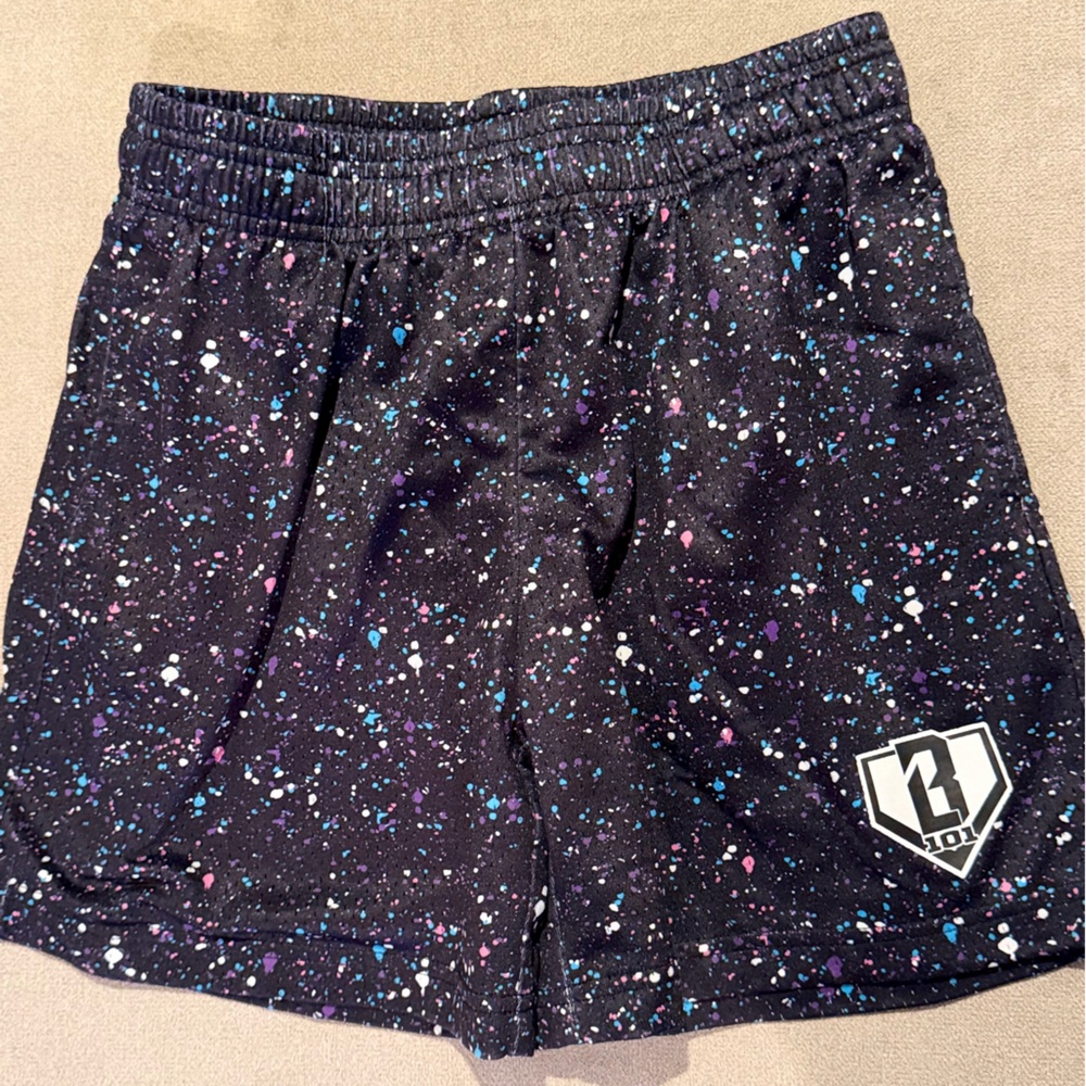 Baseball Lifestyle 101 Black Multi Color Splatter Athletic Baseball Shorts